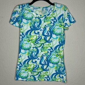 Lilly Pulitzer Karrie Crewneck Short Sleeve Tee Top in Crystal Coast